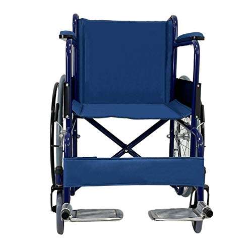 Carrozzina disabili pieghevole e leggera-Sedia a Rotelle per anziani-In acciaio cromato blu-Auto...